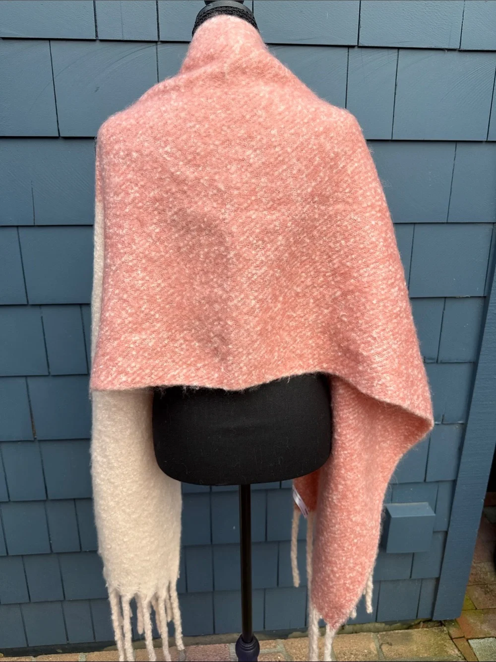 Anthropologie Two-Tone Pink & Cream Fringe Wrap blanket Scarf soft